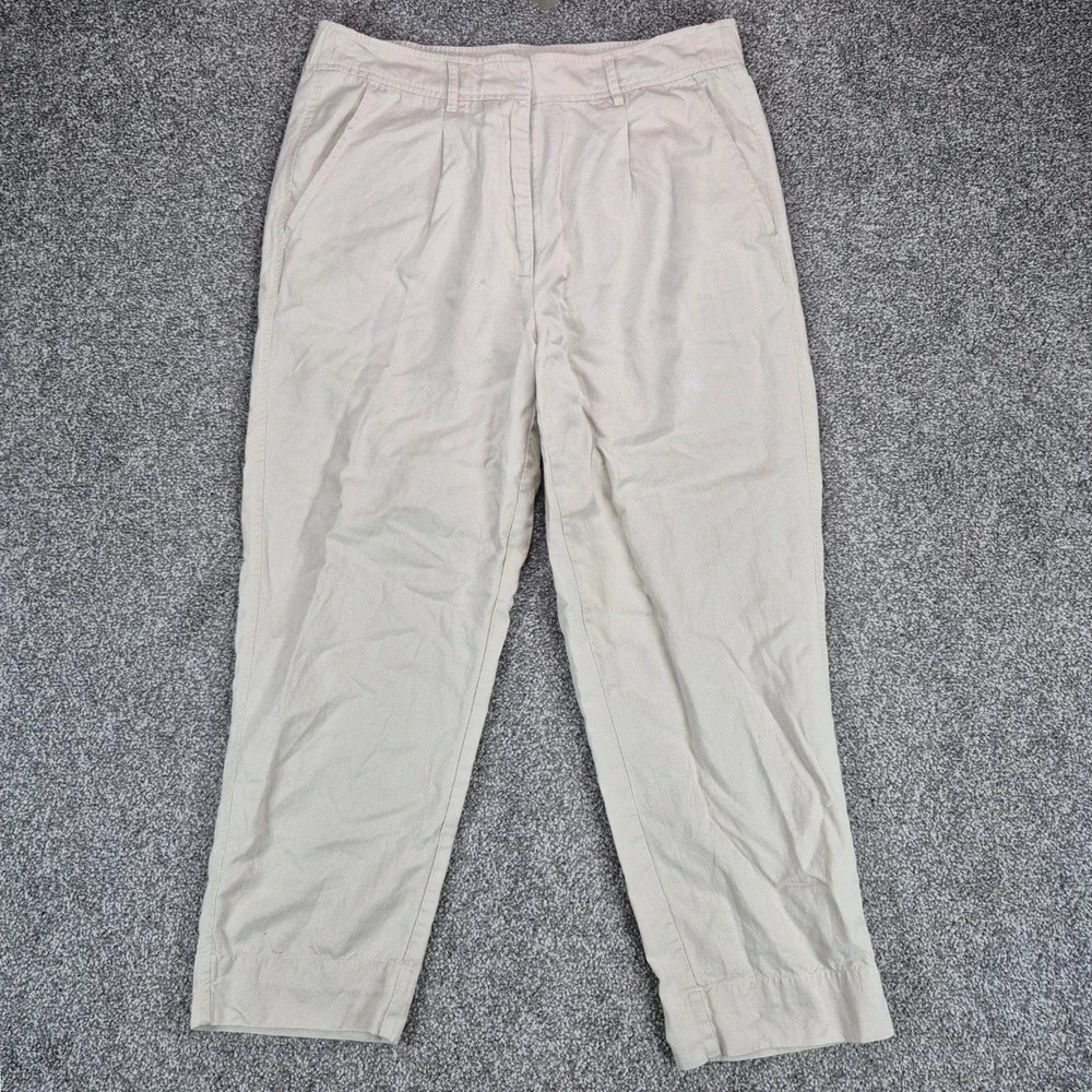 Quince Drapey Twill Trouser Womens 12 Oatmilk Beige Tencel Linen Pleated Pants